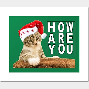 Hay How Are You Christmas Kitty with White Letters Posters and Art